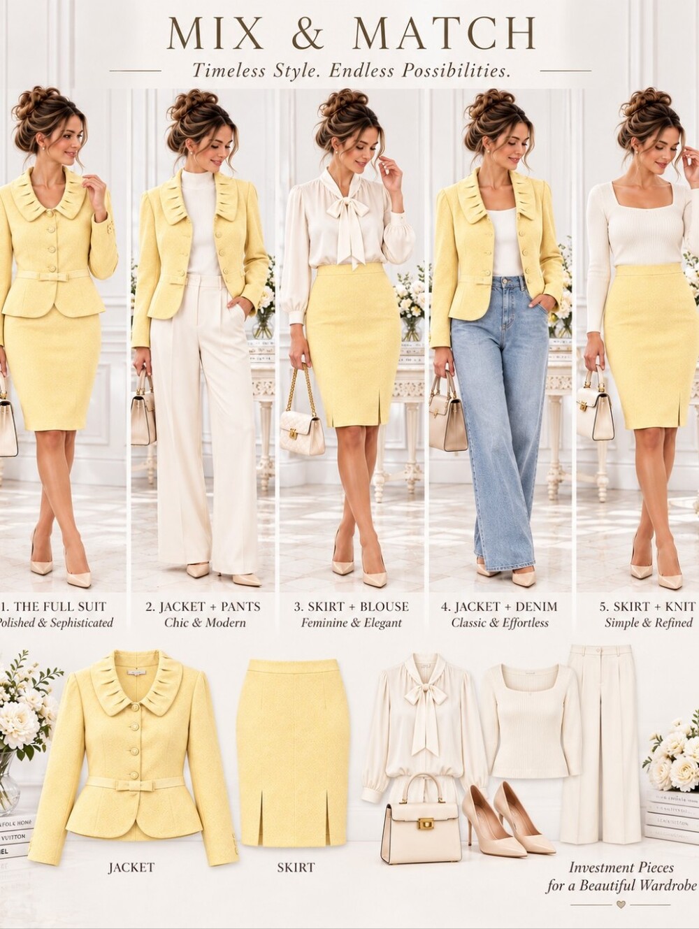 Tahari Arthur S. Levine Yellow Skirt Suit Peplum Blazer | Size 8 - Picture 4 of 12